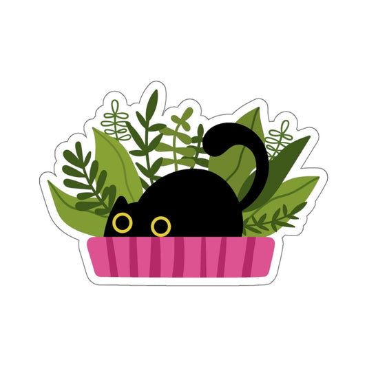 Black Cat Pink Striped Planter, House Plants, Black Cat Sticker, Indoor Plant, Cute Cat Decal, Planner Sticker, Laptop Decal, Kitten Sticker