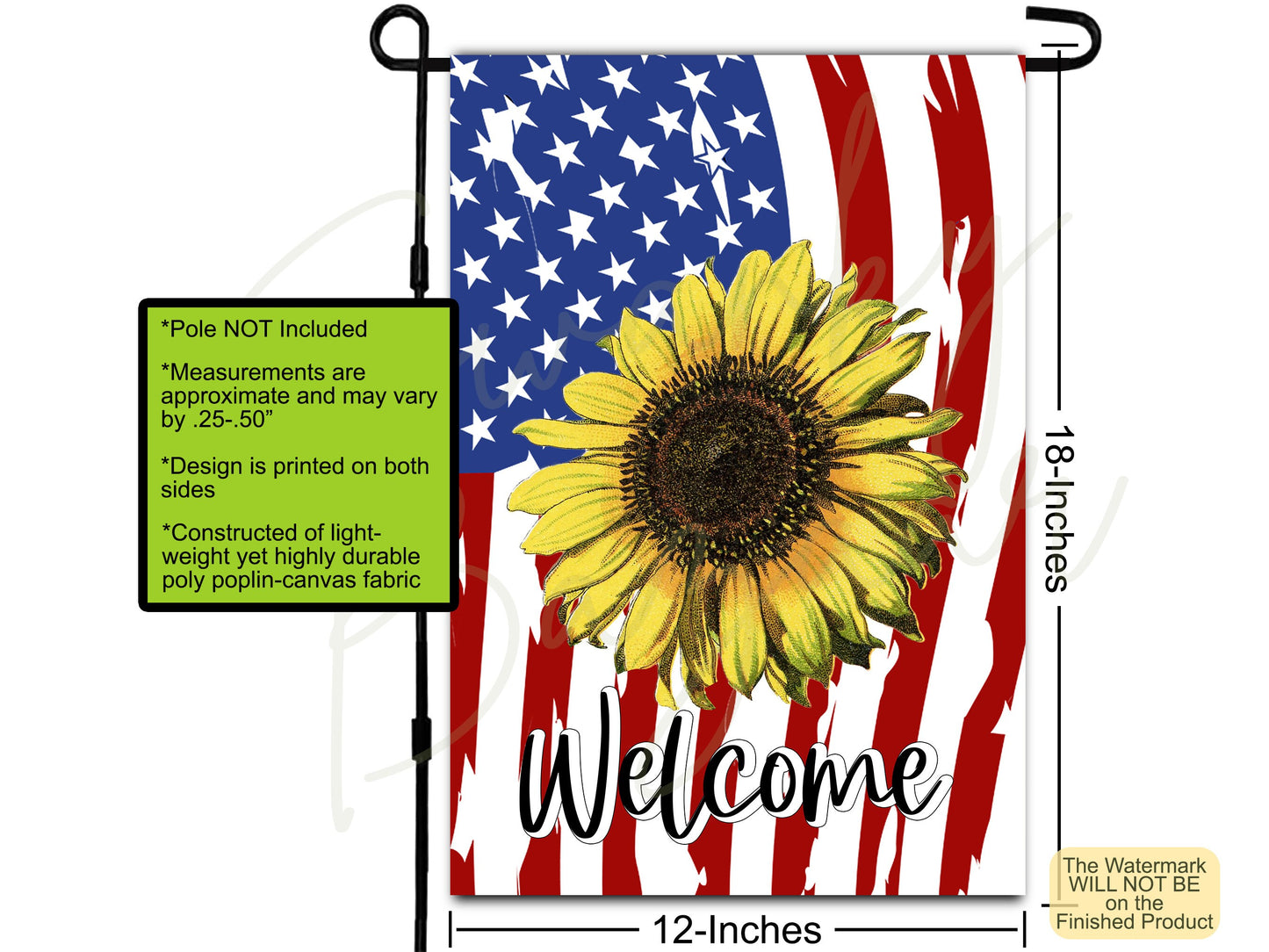 Sunflower American Flag, Welcome Garden Flag, House Flag, Garden Art, Outdoor Flag, Garden Gift, Summer Garden Flag, Patriotic July 4 Banner
