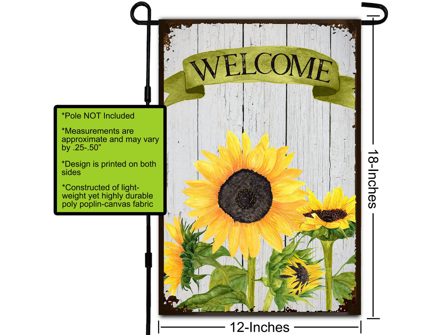 Rustic Sunflower, House Flag, Welcome Garden Flag, Porch Flags, Garden Art, Outdoor Flag, Sunflower Art, Printed Both Sides, Sunflower Flag