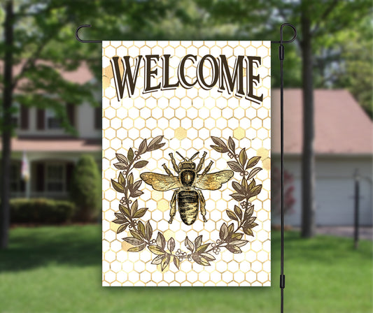 Bee Welcome, House Flag, Welcome Garden Flag, Porch Flags, Outdoor Flag, Bee Baby Shower, Camping Flag, Bee Garden Flag, Honey Bee Keeper