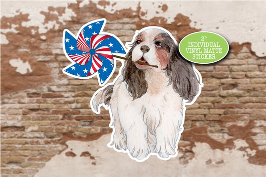 Cavalier King Sticker, Patriotic July 4, USA American Flag, Cute Dog Sticker, Journal Laptop, Cavi Mom Gift for Friend, King Charles Spaniel