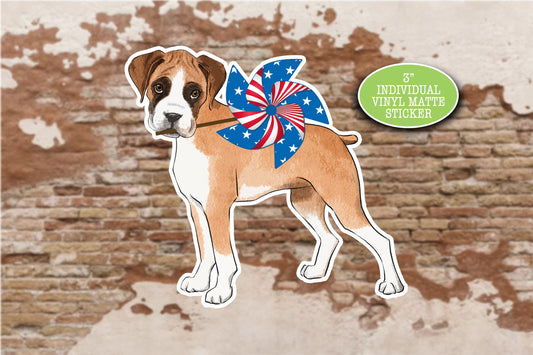 Boxer Dog Sticker, Patriotic July 4, USA American Flag, Fur Mama, Cute Dog Sticker, Journal Laptop, Gift for Friend, Boxer Mom, Boxer Dad