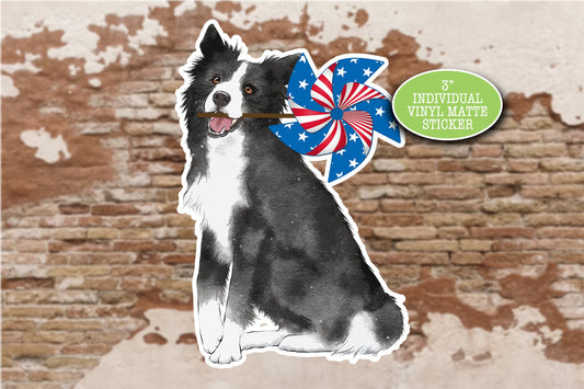 Border Collie Sticker, Patriotic July 4, USA American Flag, Fur Mama, Cute Dog Sticker, Journal Laptop, Gift for Friend, Collie Dog Mom Dad