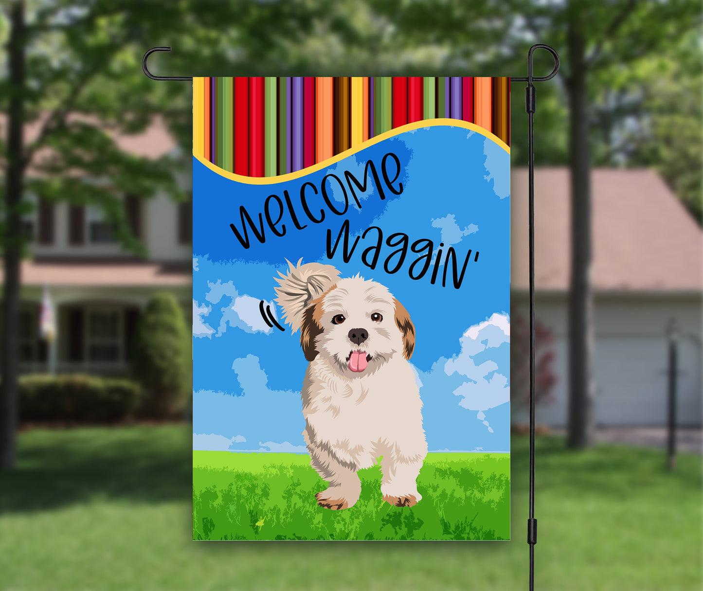 Welcome Waggin, Welcome Garden Flag, House Flag, Outdoor Flag, Summer Garden Flag, Dog Owner, Shih Tzu, Maltese Dog, Havanese Pup, Shih Poo