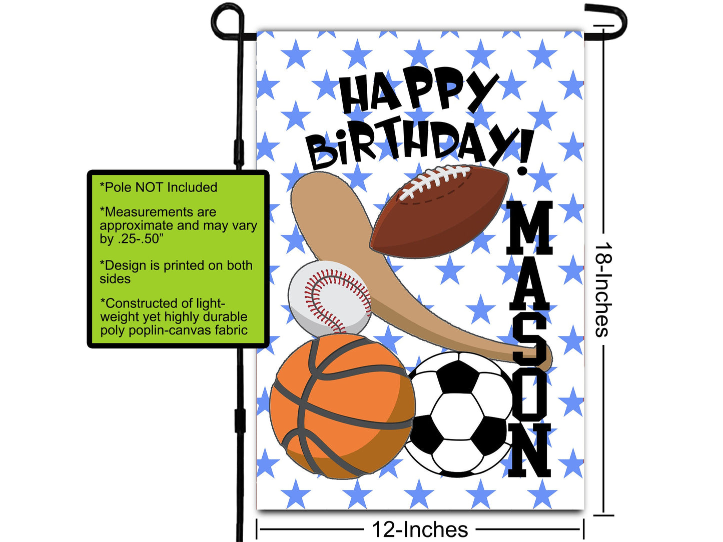 All Sports Balls, Birthday Garden Flag, House Flags, Custom Flag, Drive By Birthday, Porch Flag, Birthday Decor, Yard Flag, Birthday Banner