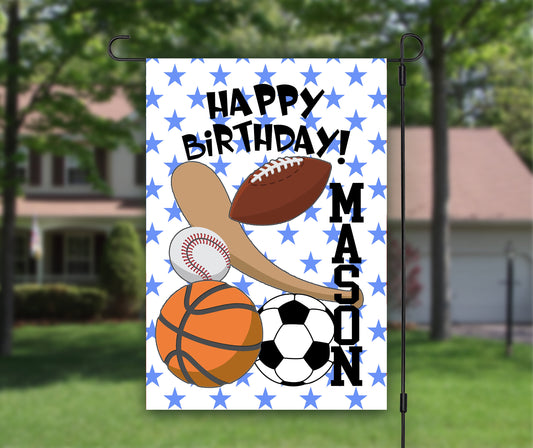 All Sports Balls, Birthday Garden Flag, House Flags, Custom Flag, Drive By Birthday, Porch Flag, Birthday Decor, Yard Flag, Birthday Banner