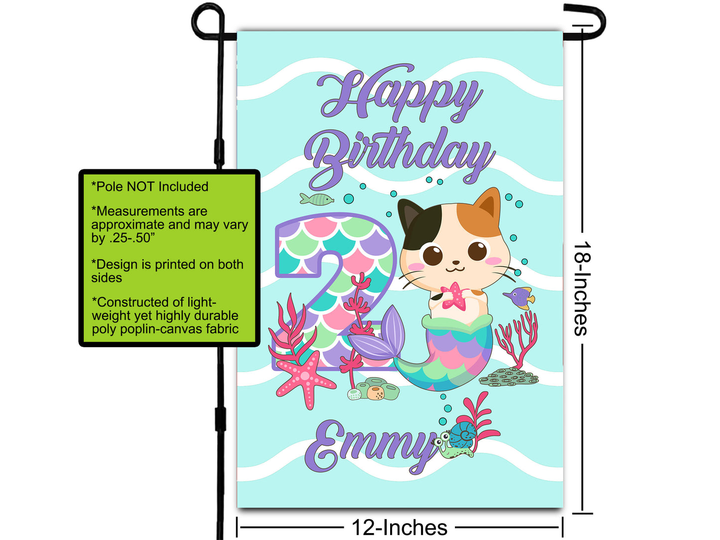 Meowmaid Birthday, House Flags, Custom Flag, Porch Garden Flag, Drive By Birthday Birthday Decor, Yard Flag, Cat Mermaid, Under Sea Banner