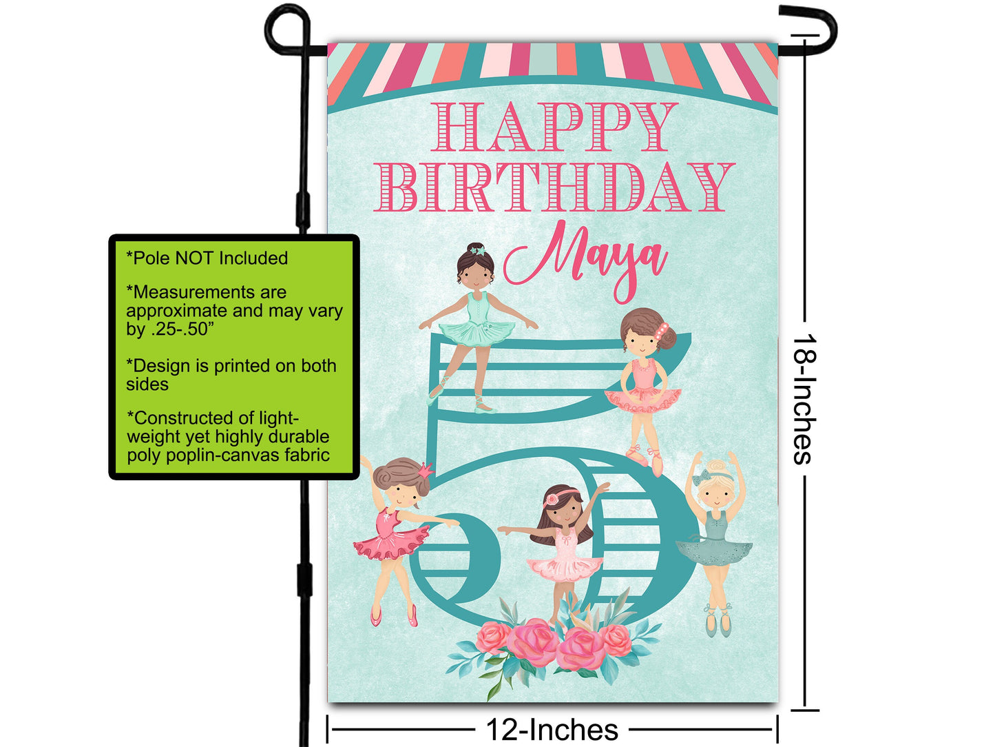 Dance Birthday, House Flags, Custom Flag, Porch Garden Flag, Drive By Birthday Decor, Yard Flag, Personalized Flag, Dancers Birthday Banner