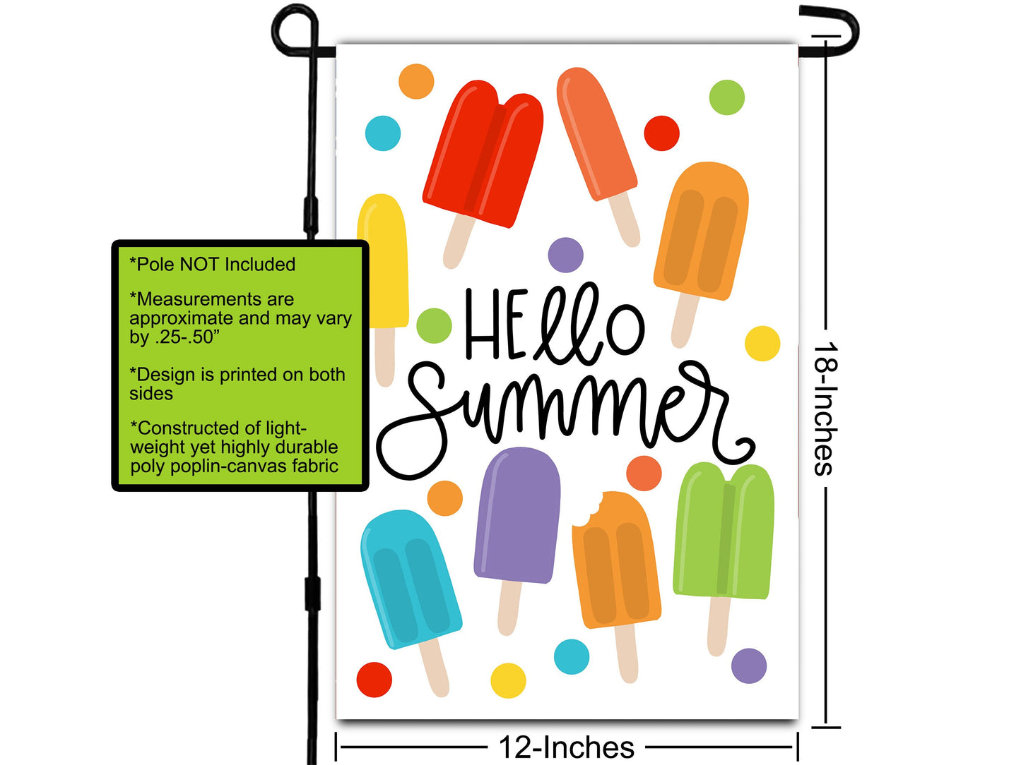Hello Summer, House Flag, Popsicles Ice Cream, Summer Vibes, Welcome Garden Flag, Patio Decor, Garden Art, Outdoor Flag, Printed Both Sides