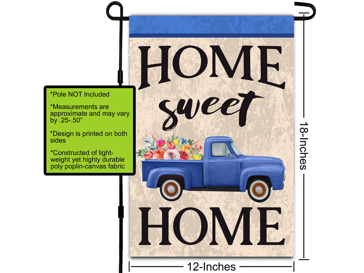 Home Sweet Home Flag, House Flag, Old Truck Print, Outdoor Flag, Farmhouse Decoration, Floral Welcome Flag, Summertime Welcome Flag, Flowers