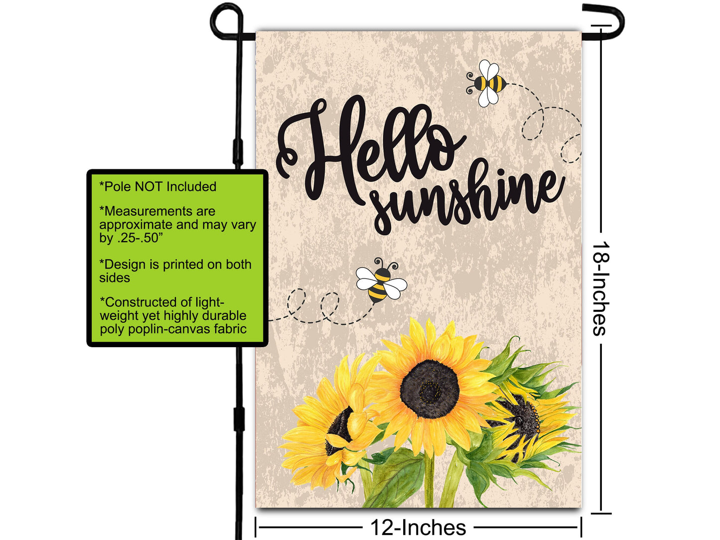 Hello Sunshine, House Flag, Bumble Bee, Sunflower Print, Outdoor Flag, Farm Decoration, Sunflower Gift, Sunflower Quote, Floral Welcome Flag