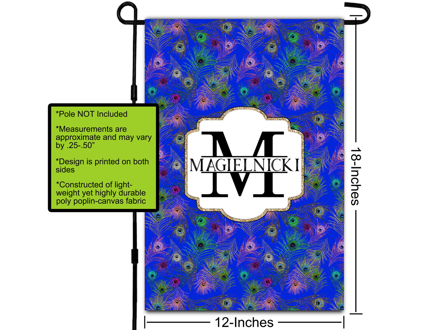 Peacock Feathers, Monogram Garden Flag, Personalized Flags, Custom House Flag, Outdoor Flag, Porch Flags, Monogram Initial, Lake House Decor