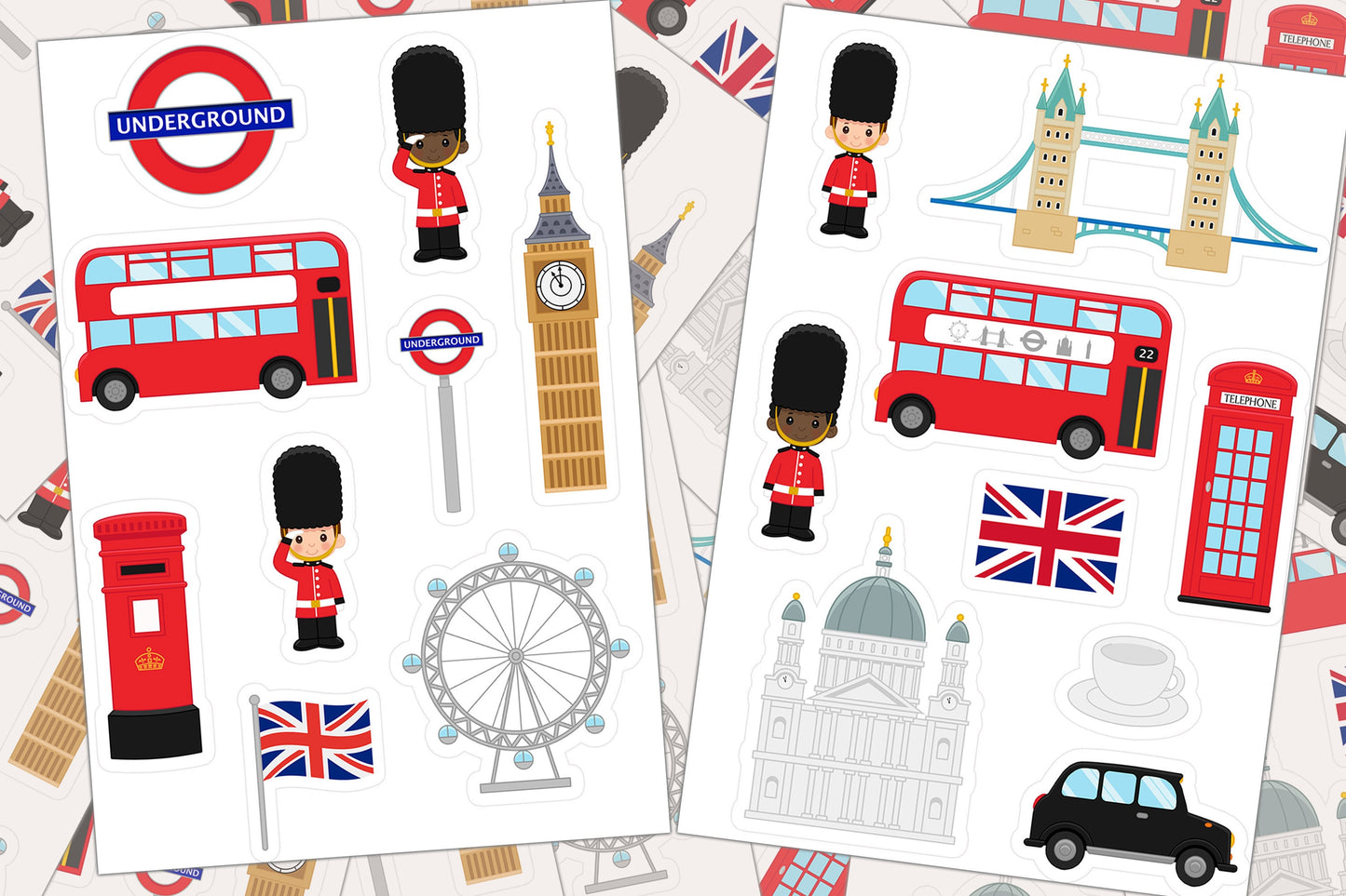 London Sticker Sheet, Double Decker Bus, Big Ben, Underground Sign, Journal Sticker, Planner Sticker, Party Favors, Palace Guards, Cathedral