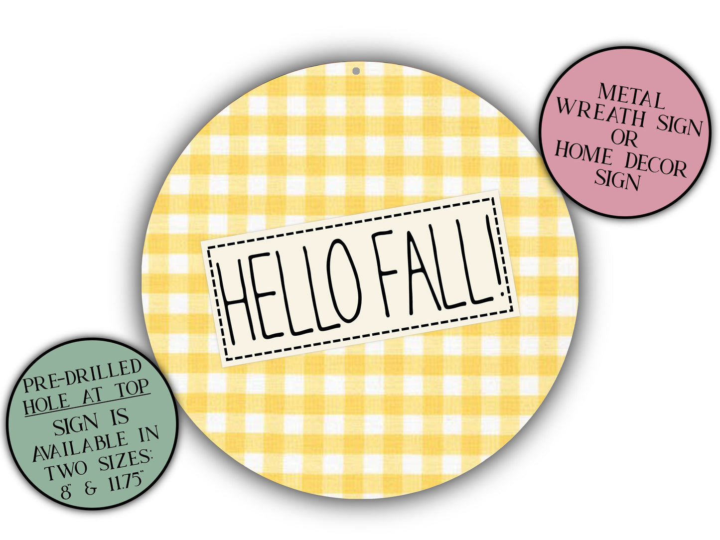 Hello Fall, Welcome Sign Front Door, Autumn Decor, Round Sign, Fall Wreath Sign, Front Door Sign, Metal Art, Home Decor, Round Door Hanger