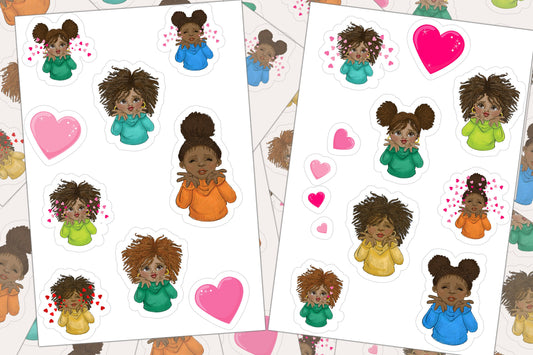 Black Girl Sticker Sheet, Blowing Kisses, African Stickers, Journal Sticker Planner Sticker, Birthday Party Favors, Goodie Bag Filler Hearts