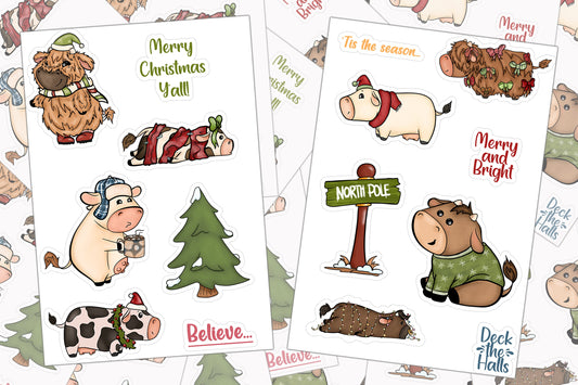 Cute Highland Cow Christmas Quotes, Sticker Sheet, Country Christmas, Merry Christmas, Holiday Stickers, Journal Stickers, Christmas Planner