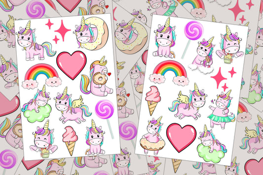 Kawaii Unicorn, Cute Stickers for Kids, Sticker Sheet, Pink Unicorn, Unicorn Favor, Donut Sticker, Laptop Stickers, Girl Stickers, Ice Cream