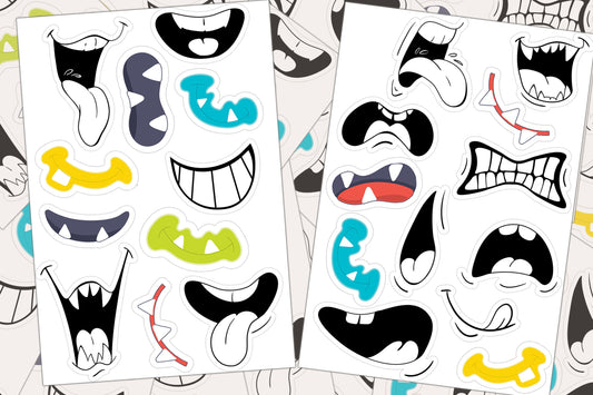 Funny Big Mouth Monster Creature Sticker Sheet, Creepy Vampire Teeth Peel and Stick Water Bottle Sticker Gifts, Scary Halloween Party Favors