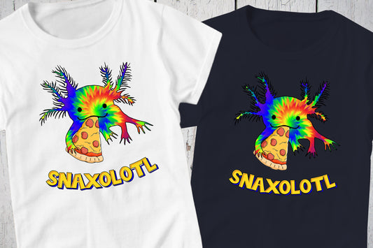 Snaxolotl Pizza Shirt, Axolotl Shirt, Tie Dye Shirt, Salamander Shirt, Cute Axolotl Snack, Mud Puppy, Kawaii Axolotl Lover, Pizza Slice Tee