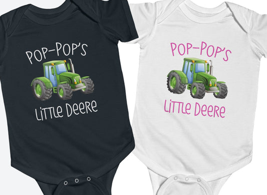 Grandpa's Little Dear [sp], Green Tractor, Baby Bodysuit Youth Toddler, New Grandpa Pregnancy Announce, Baby Reveal, Farmer Papa Pop Pop Dad