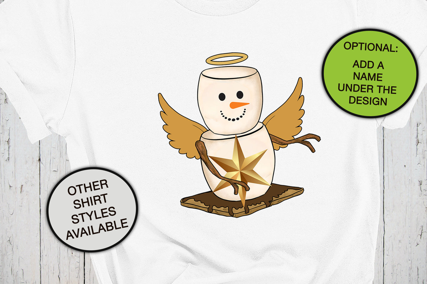 Smores Angel Shirt, S'mores Shirt, Toasted Marshmallow, Christmas Shirt, Camping Gifts, Holiday Shirt, Christmas Angel, Halo Wings Xmas Star