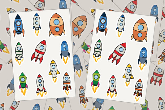 Rocket Stickers for Kids, Sticker Sheets, Vinyl Decal, Space Sticker, Rocket Ship, Birthday Party Favors, Treat Bag Sticker, Planner Sticker