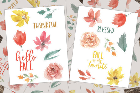 Fall Flower Stickers, Fall Sticker Sheets, Fall Leaves Favor Stickers, Notebook Journal Stickers, Flower Stickers, Fall Quotes, Autumn Decal