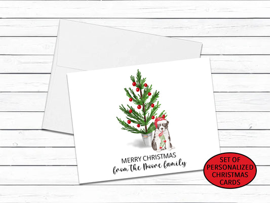Border Collie Dog Christmas Card Set, Personalized Holiday Card Set, Fun Christmas Cards, Blank Greeting Cards, Christmas Tree Note Cards