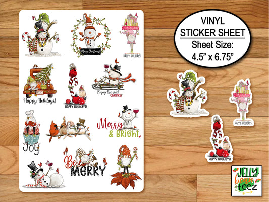 Christmas Gnomes Holiday Sticker Sheet, Merry Christmas Snowman Journal Stickers, Country Christmas Design Cardinal Art Water Bottle Sticker