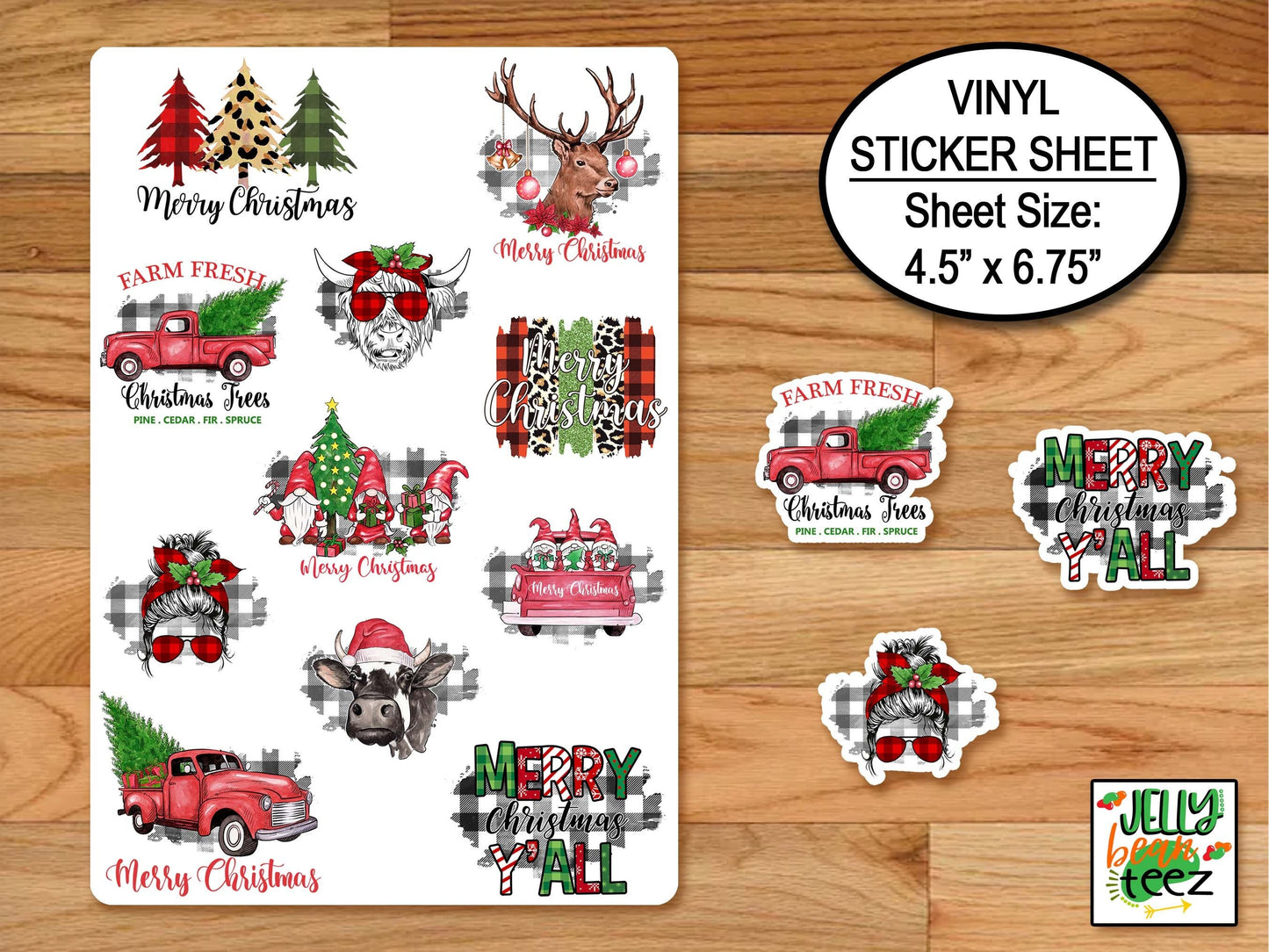 Merry Christmas Sticker Sheet, Holiday Stickers, Plaid Country Christmas, Journal Stickers, Christmas Tree, Cow Farmhouse Christmas Planner