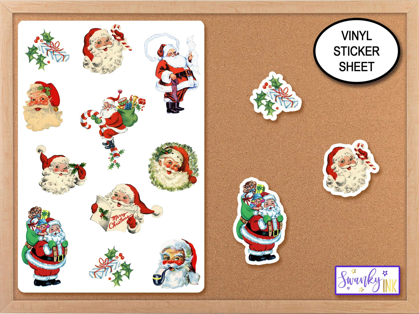 1950s Retro Santa Sticker Sheet, Vintage Santa Sticker, Santa Gift Tags, Holiday Stickers, Deco Stickers, Computer Stickers, Planner Sticker