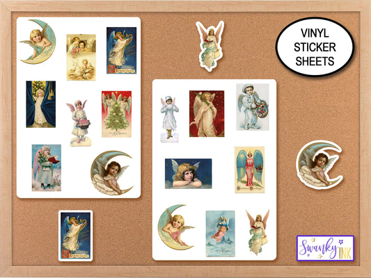Christmas Angel Sticker Sheet, Victorian Stamps, Journal Stickers, Victorian Style Christmas Labels, Merry Christmas Angel Victorian Sticker