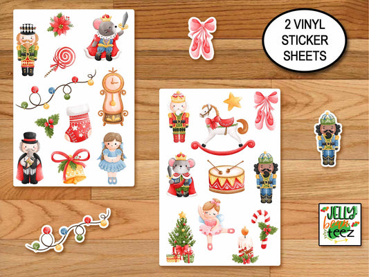 Nutcracker Stickers, Sticker Sheet, Holiday Stickers, Favor Stickers, Winter Stickers, Water Bottle Sticker, Ballet Stickers, Christmas Tree