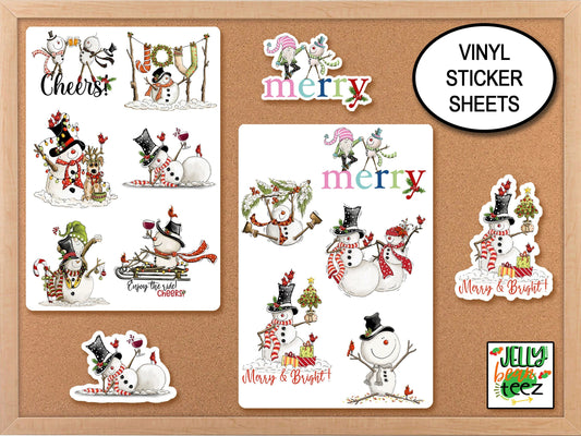 Snowman Family Holiday Stickers, Winter Stickers, Journal Stickers, Christmas Sticker Sheet, Merry & Bright, Planner Stickers, Snowman Decal