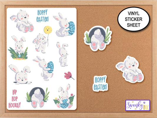 Easter Bunny Rabbit Sticker Sheet, Laptop Easter Decoration, Easter Egg Favor Stickers, Journaling Stickers Easter Gifts, Planner Stickers