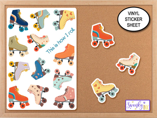 Roller Skate Sticker Sheet, This Is How I Roll Journal Stickers, Roller Skating Sticker Decal, Computer Stickers, Planner Stickers, iPad Art