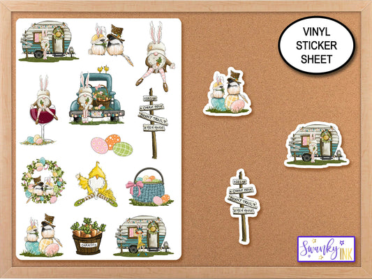 Easter Gnomes Sticker Sheet, Laptop Easter Decoration, Easter Egg Favor Stickers, Journaling Stickers, Chickadee Bunny Planner Stickers