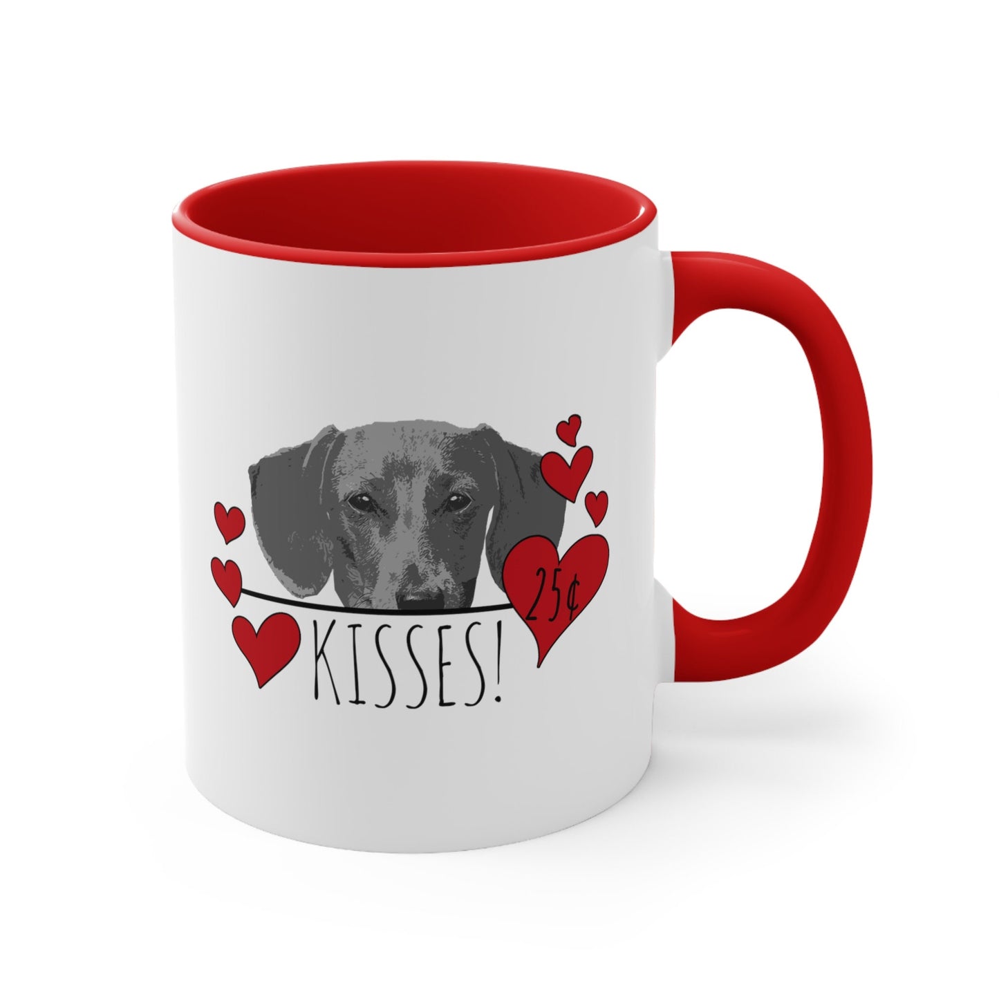 Dachshund Kisses Dog Coffee Mug, Dachshund Dog Mom Valentine Gift, Dog Lover Mug, Red Hearts Valentines Day Gift, Doxie Dad, Valentines Mug