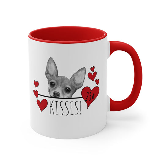 Chihuahua Kisses Dog Coffee Mug, Chihuahua Dog Mom Valentine Gift, Dog Lover Mug, Red Hearts Dog Dad Mug Valentines Day Gift, Valentines Mug