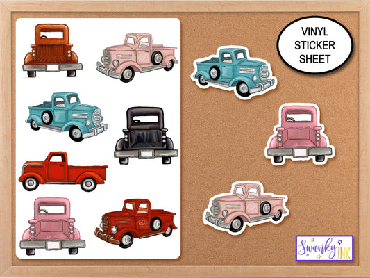 Old Truck Sticker Sheet, Junk Journal Stickers, Phone Stickers, Planner Stickers, Laptop Stickers, Vintage Truck Decal, Red Truck Sticker