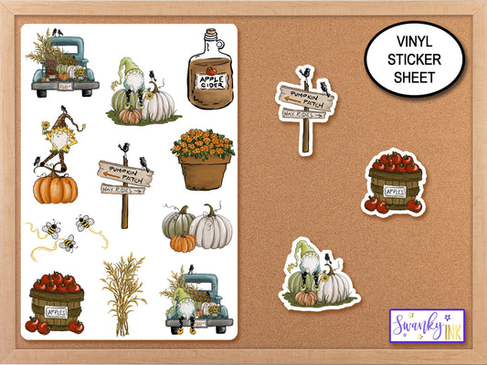 Fall Gnomes Sticker Sheet, Junk Journal Stickers, Phone Stickers, Planner Stickers, Laptop Stickers, Vintage Truck Decal, Apple Stickers