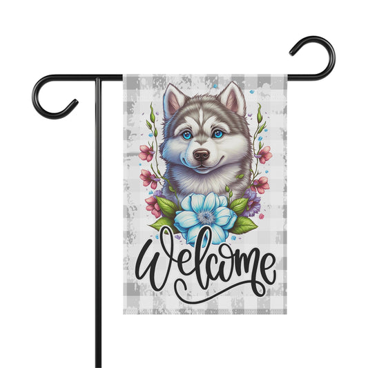 Siberian Husky Dog Welcome Garden Flag, Spring Garden Flag, Husky Dog Lover Gift House Flag, Outdoor Flag, Dog Mom Dad Porch Welcome Sign