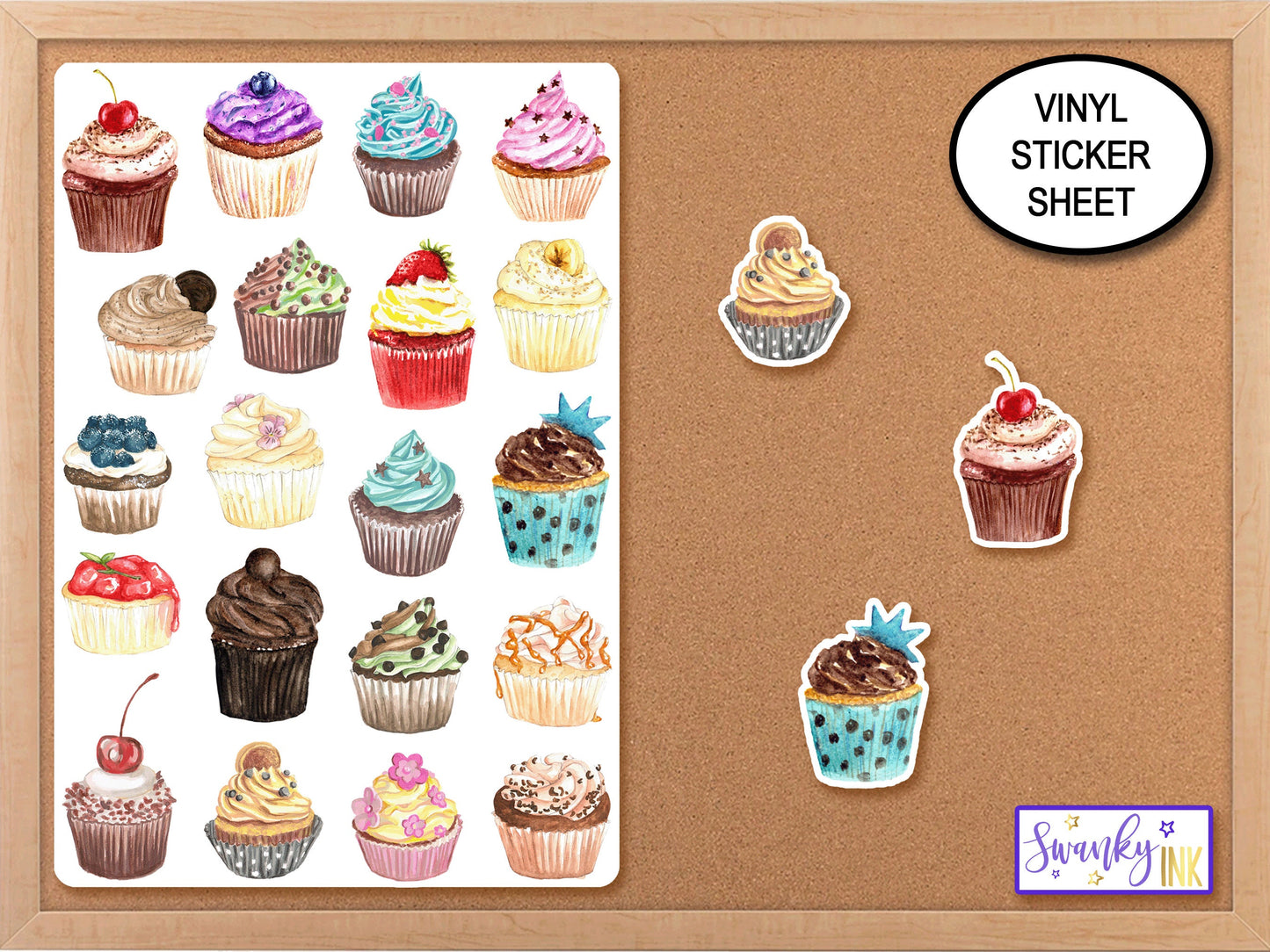 Cupcake Journal Sticker Sheet, Phone Sticker Decal, Baking Stickers, Bakery Stickers, Dessert Stickers, Planner Stickers, Cute Bujo Stickers