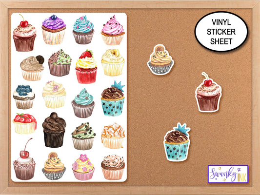 Cupcake Journal Sticker Sheet, Phone Sticker Decal, Baking Stickers, Bakery Stickers, Dessert Stickers, Planner Stickers, Cute Bujo Stickers