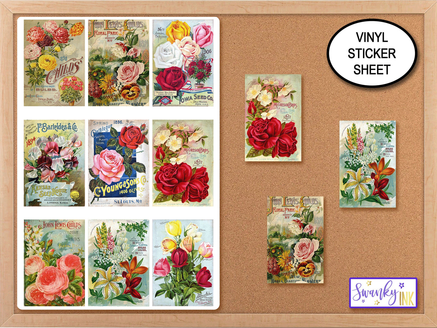 Vintage Seed Packets Flower Sticker Sheet, Journal Stickers, Botanical Stickers, Flower Seed Packets, Rose Stickers, Vintage Advertising Art