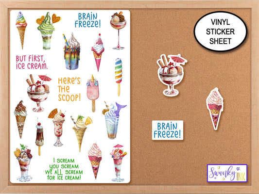 Ice Cream Dessert Stickers Sheet, Ice Cream Party Favor Stickers, Computer Stickers, Phone Sticker, Cute Journal Stickers, Planner Stickers