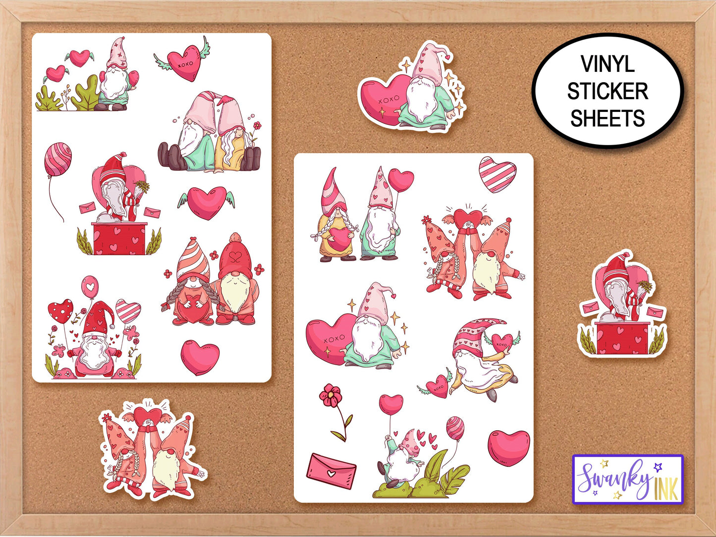 Valentine Gnome Stickers, Planner Stickers, Valentines Party Favor Stickers, Treat Bag Valentine Hearts, Valentine's Day Happy Mail Stickers