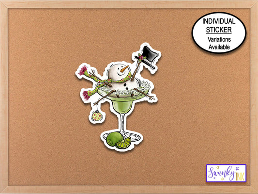 Tipsy Snowman Margarita Sticker, Phone Sticker, Laptop Stickers, Journal Stickers, Funny Stickers for Her, Holiday Party Scrapbook Decals
