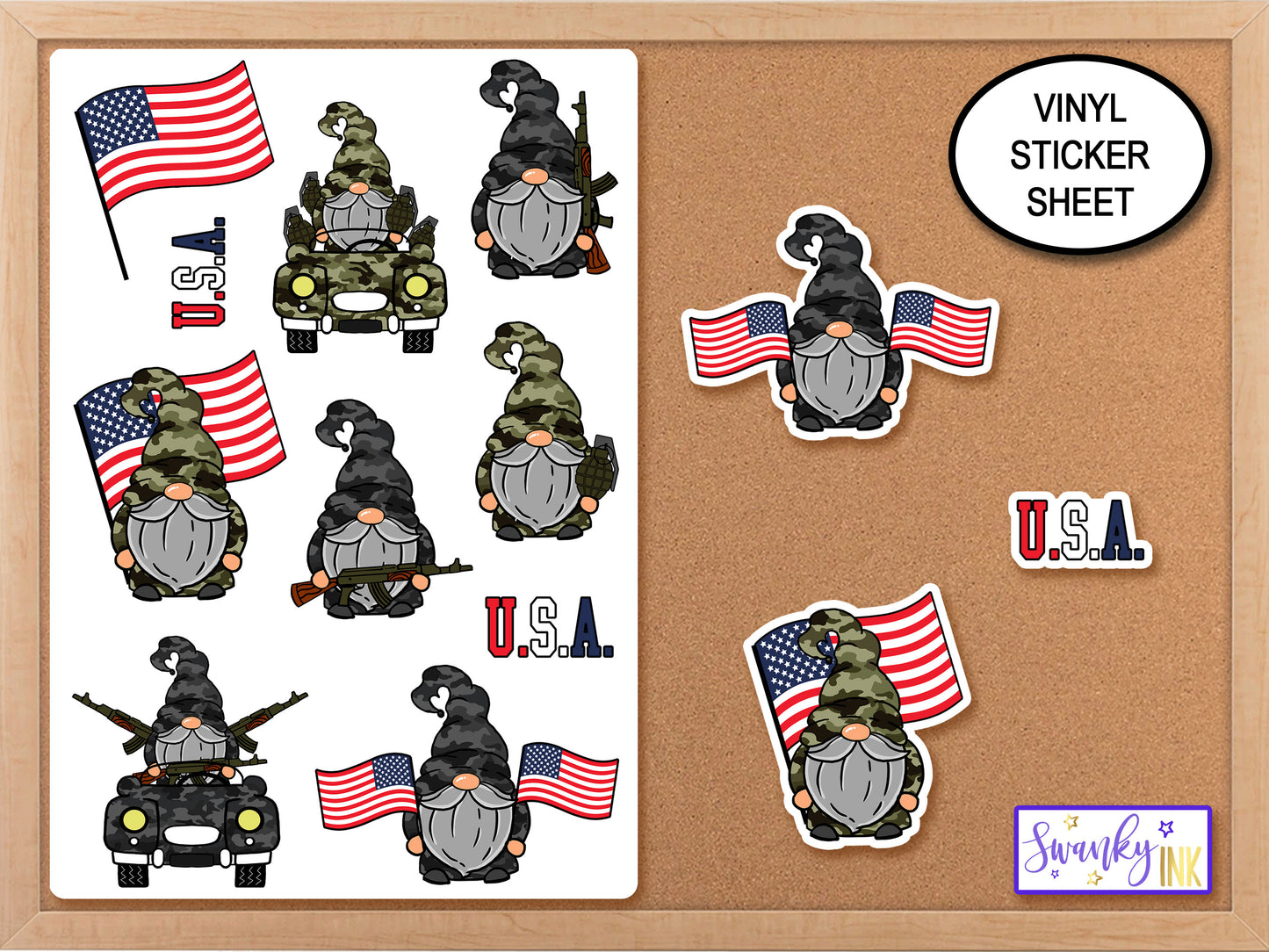 Military Gnome Stickers Sheet, Patriotic Gnome, Journal Stickers, Phone Case Sticker, America Sticker, USA Military Gift, Military Family