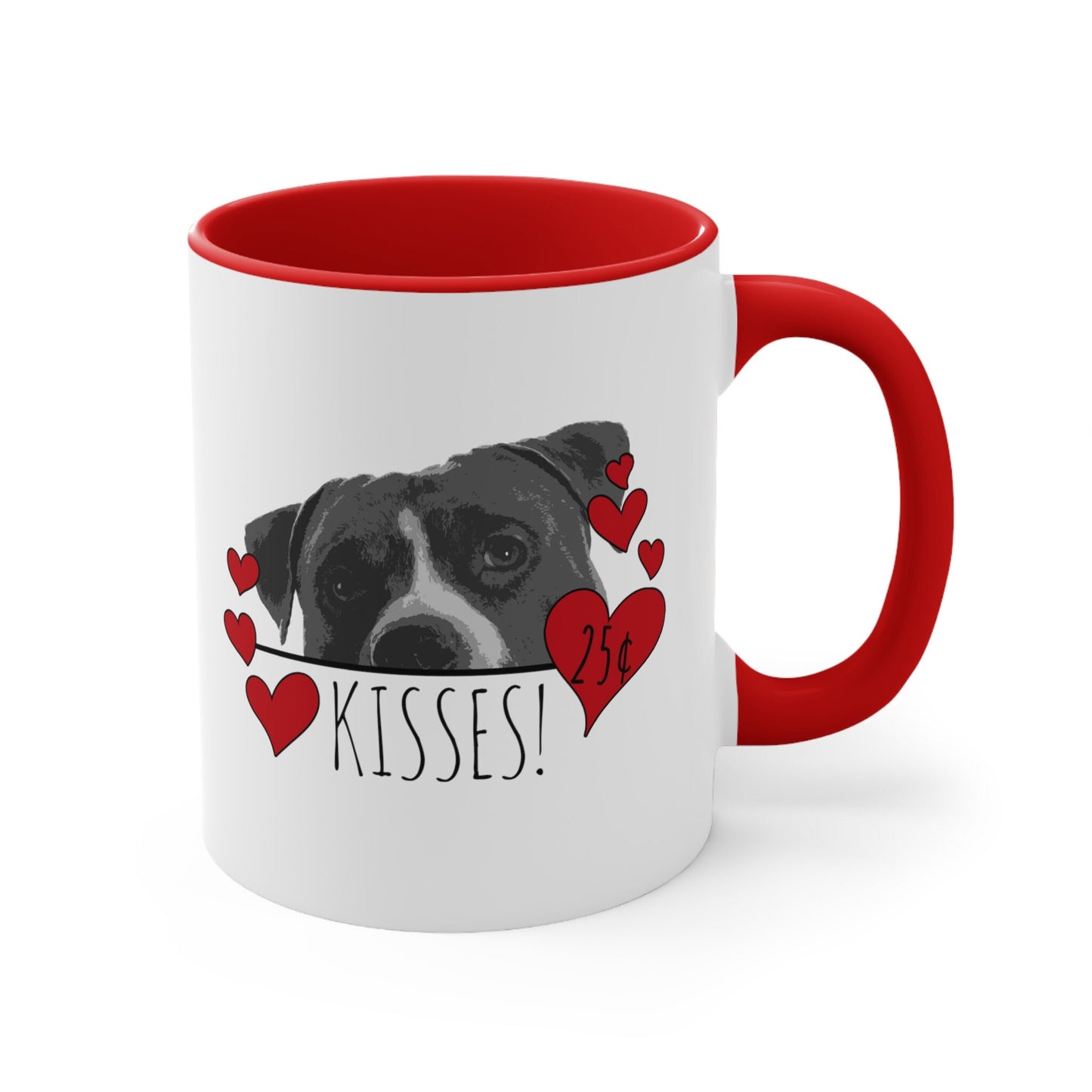 Pit Bull Dog Kisses Dog Coffee Mug, Pittie Mama Valentine Gift, Dog Lover Mug, Red Hearts Bulldog Dad Mug Valentines Day Gift Valentines Mug